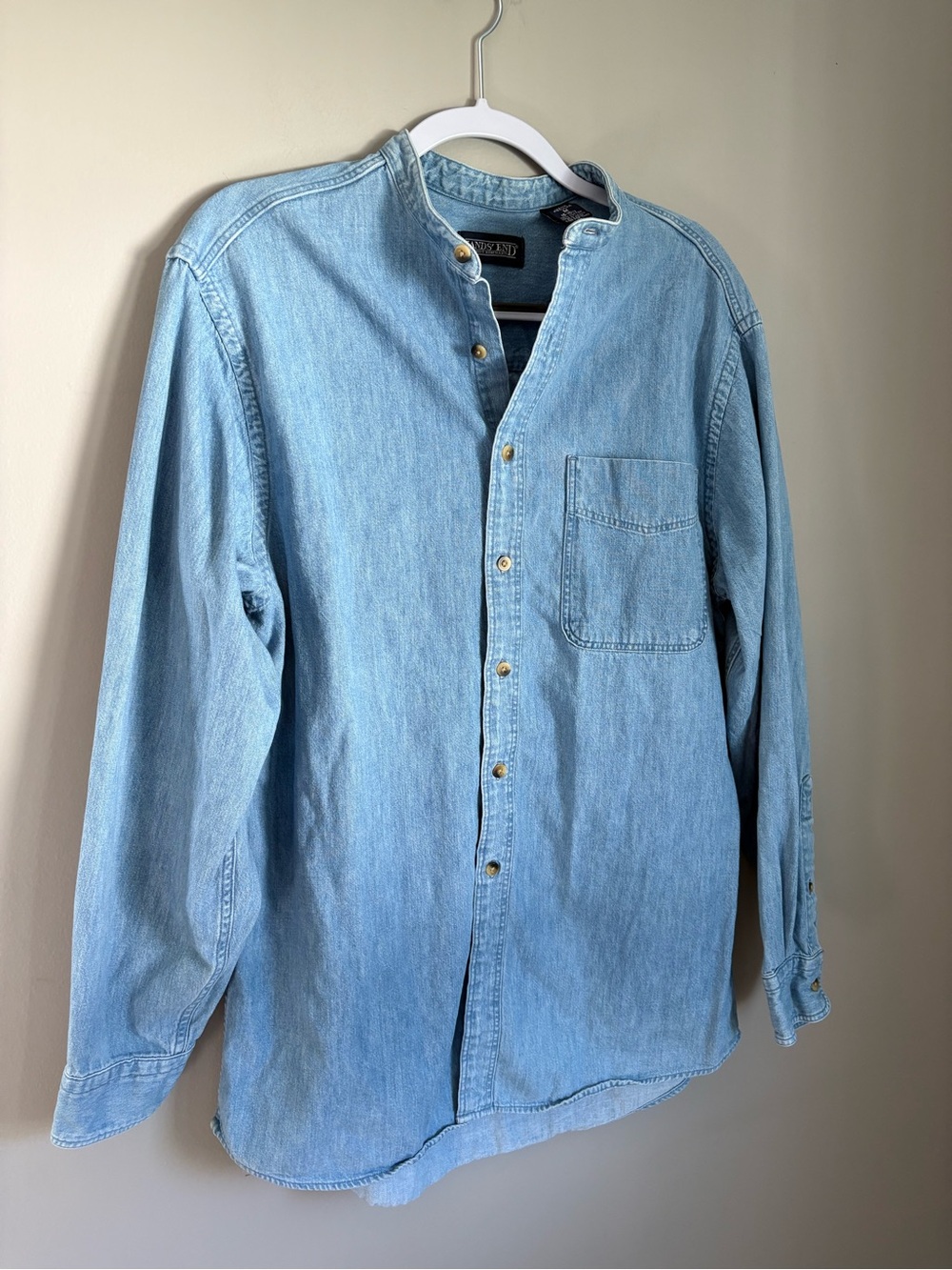 Vintage 90s Lands' End Blue Denim Chambray Button Down Shirt Medium Preppy